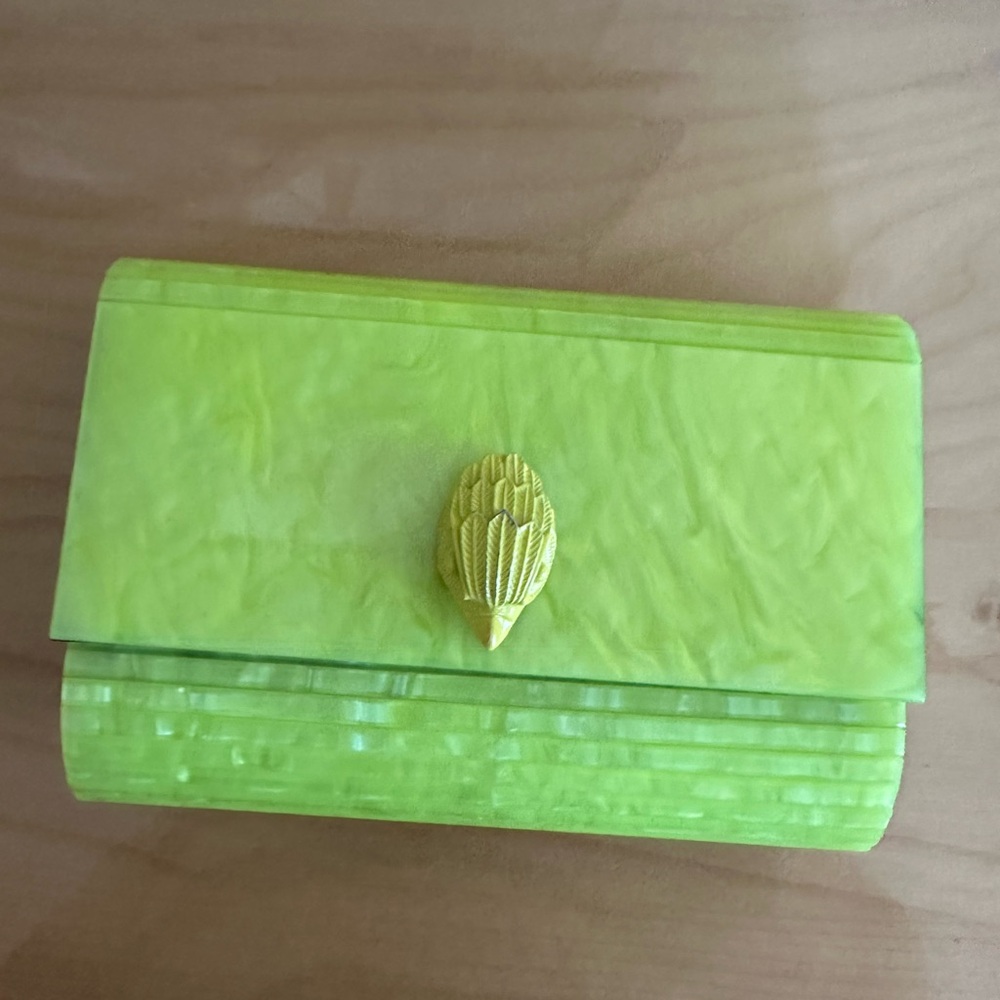 Kurt Geiger Neon Lime Clutch with Gold Shell Detail